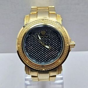 Mens Techno Trend Gold Tone 48mm BLING Crystals Rhinestone Watch New Battery